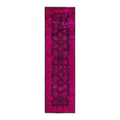 Overton Hand Knotted Wool Vintage Inspired Modern Contemporary Overdyed Pink Runner Rug - 3' 1" x 11' 0"