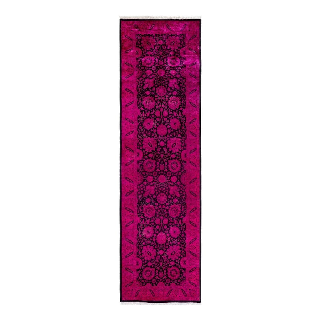 Overton Hand Knotted Wool Vintage Inspired Modern Contemporary Overdyed Pink Runner Rug - 3' 1" x 11' 0"