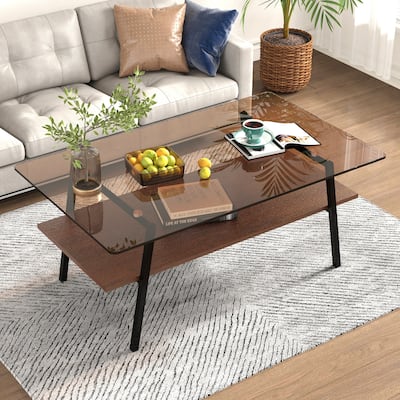 Coffee Table with Tempered Glass Tabletop and Metal Legs for Home