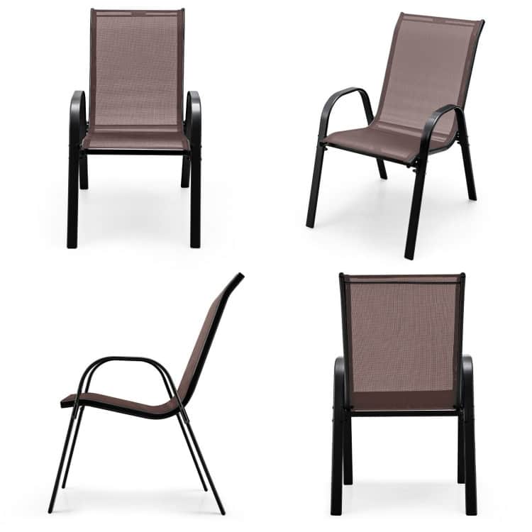 4 Pieces Stackable Patio Dining Chairs Set with Armrest - 29" x 21.5" x 35.5" (L x W x H)