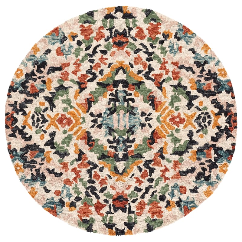SAFAVIEH Handmade Aspen Polixenia Boho Floral Wool Rug - 5' Round - Ivory/Pink
