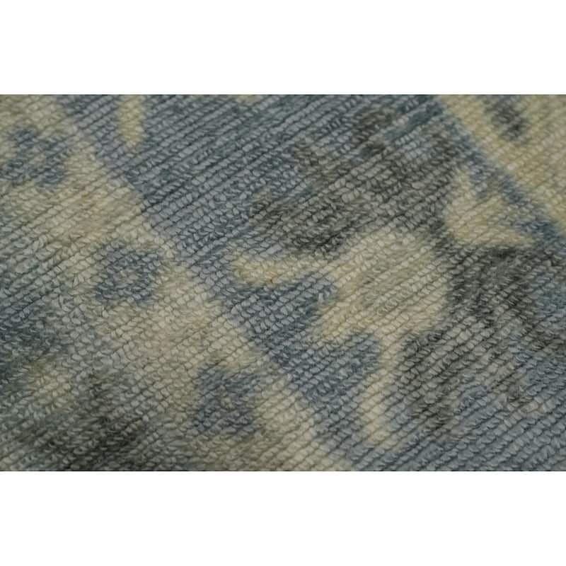 Hand-knotted Transitional Silk Carpet Blue Oushak Rug Geometric Oriental Area Rug - 7' 11'' X 5' 6''