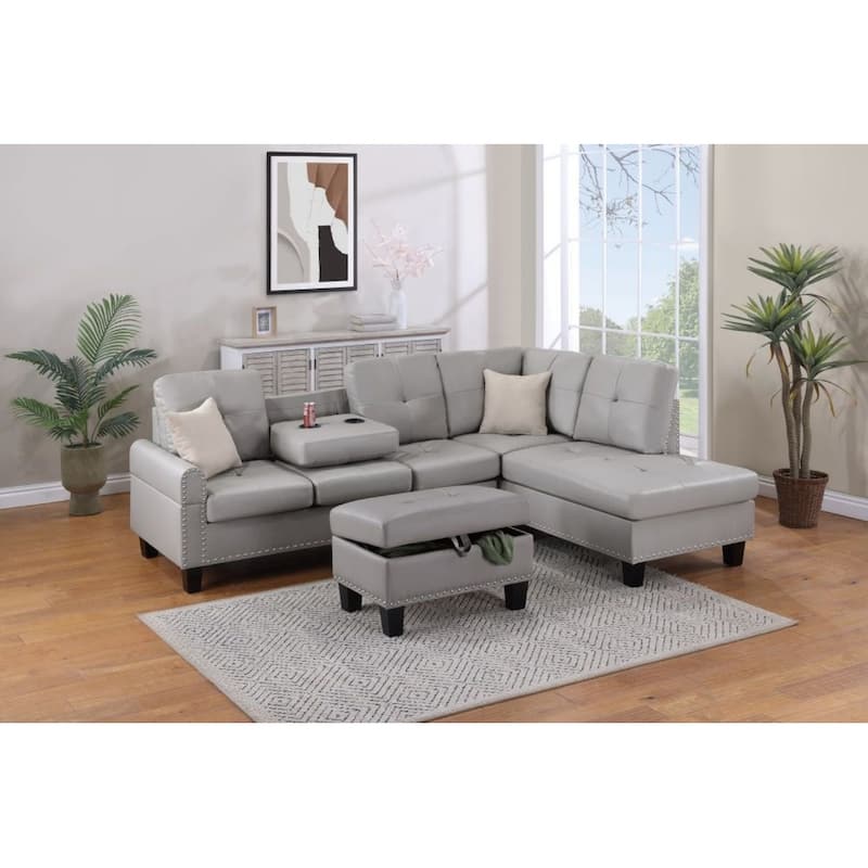 Living Room Furniture 3-PCS Sectional Sofa Set LAF Sofa RAF Chaise And Storage Ottoman