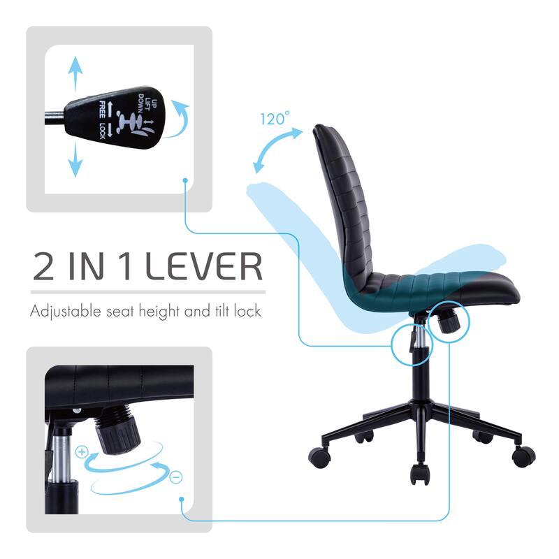 Porthos Home Bron Faux Leather Armless Office Chair with Steel Roller Base, Tilt Mechanism