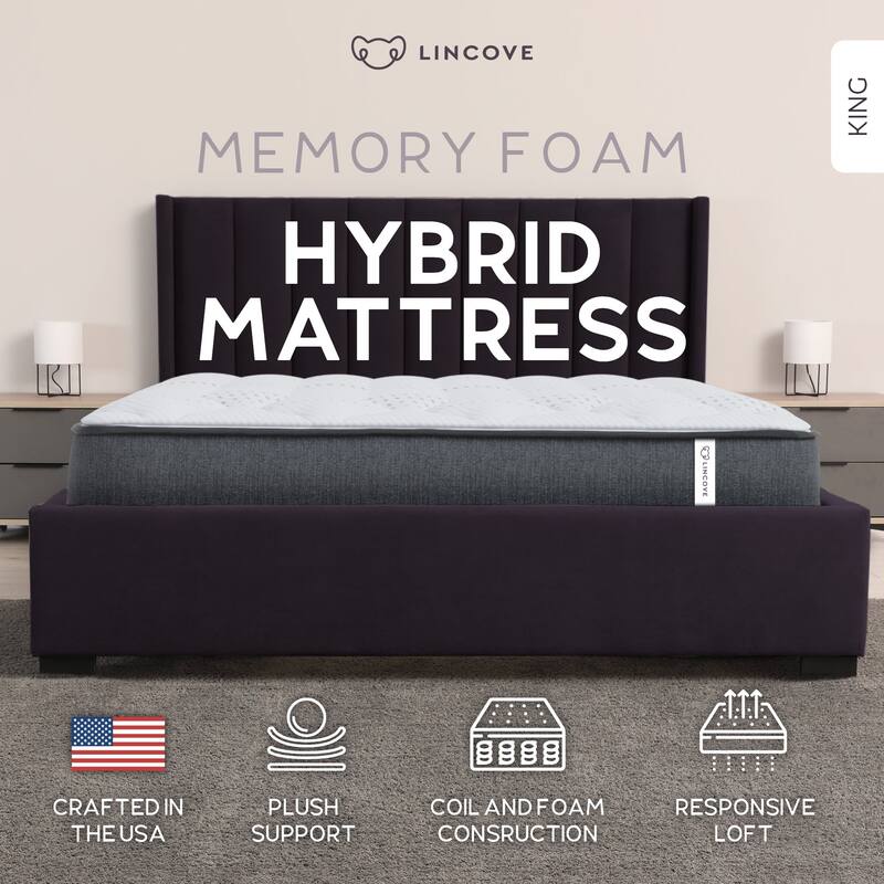 Lincove Hybrid and Memory Foam Mattress - CertiPUR-US Certified, Medium Firm, Pressure Relief, 12 Inch Spring - Made in USA