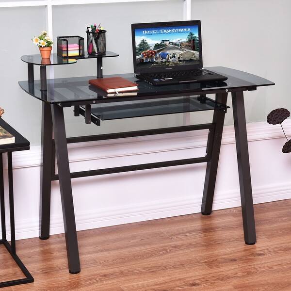 Shop Costway Glass Top Computer Desk Pc Laptop Table Workstation