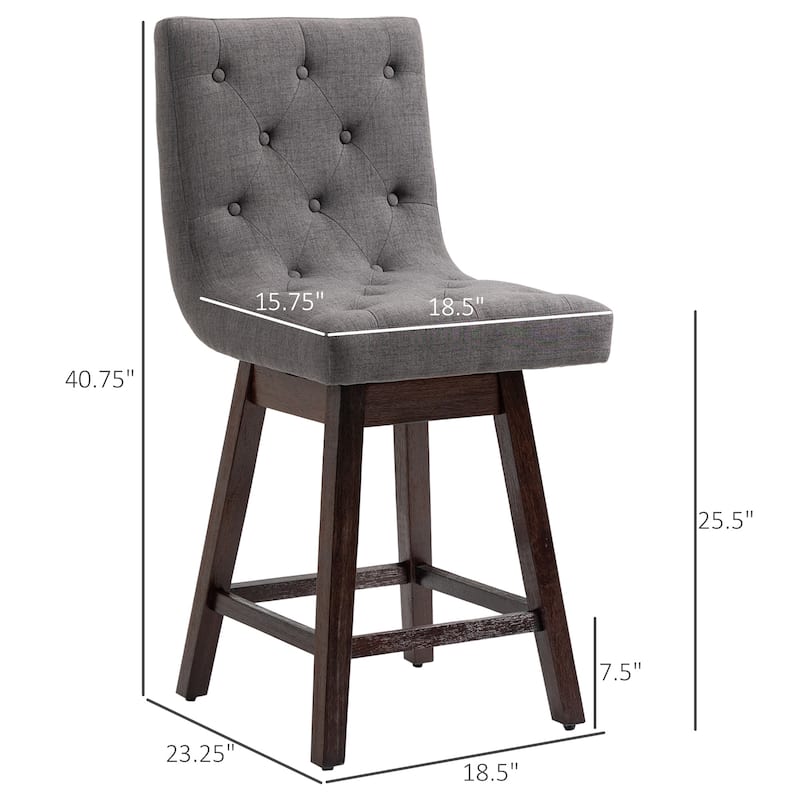 HOMCOM Bar Stools Set of 2, Swivel Bar Chairs, 25.5" High Fabric Tufted Breakfast Barstools for Kitchen Counter