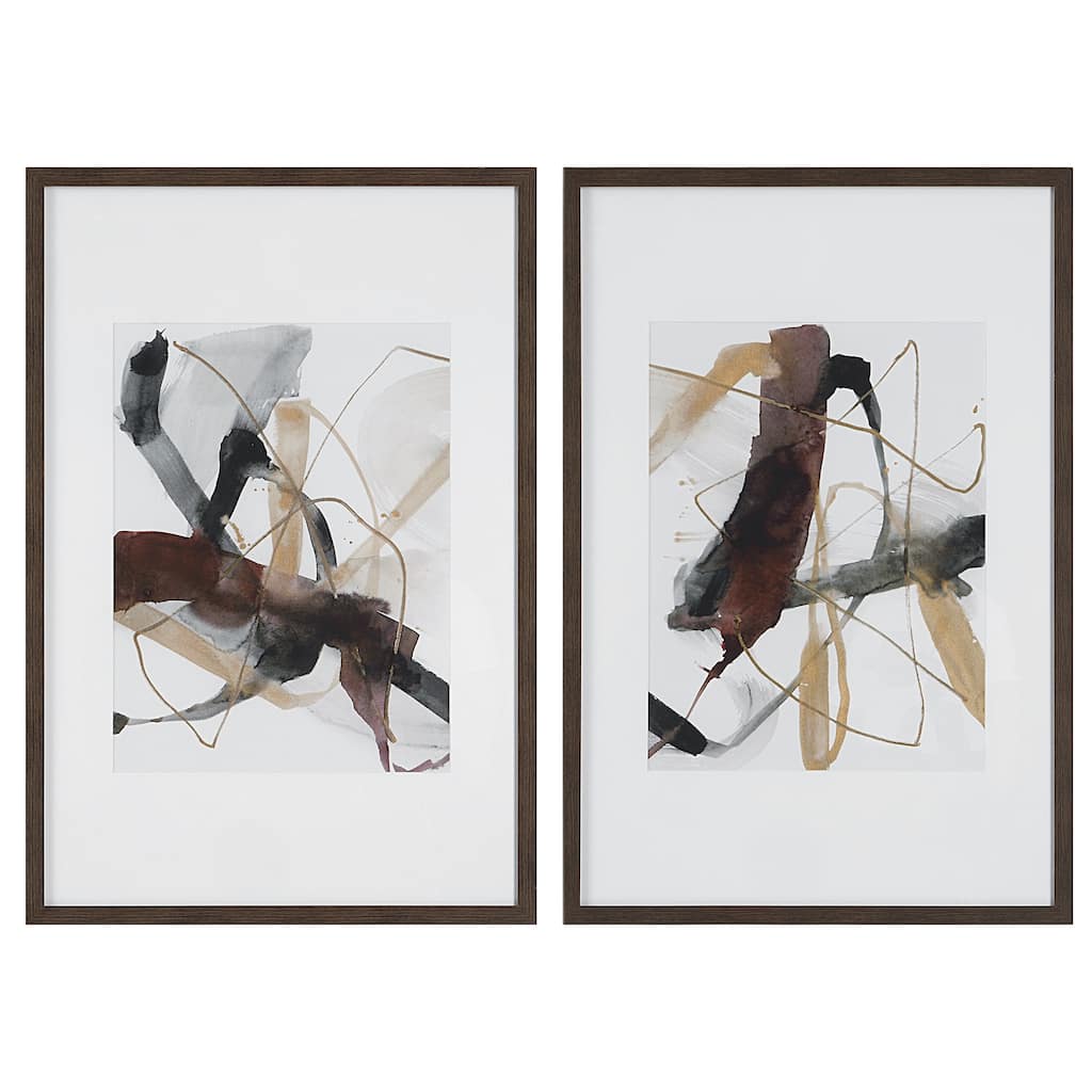 Uttermost Burgundy Interjection Abstract Prints (Set of 2) - 26.5"W x 39.5"H x 2.125"D