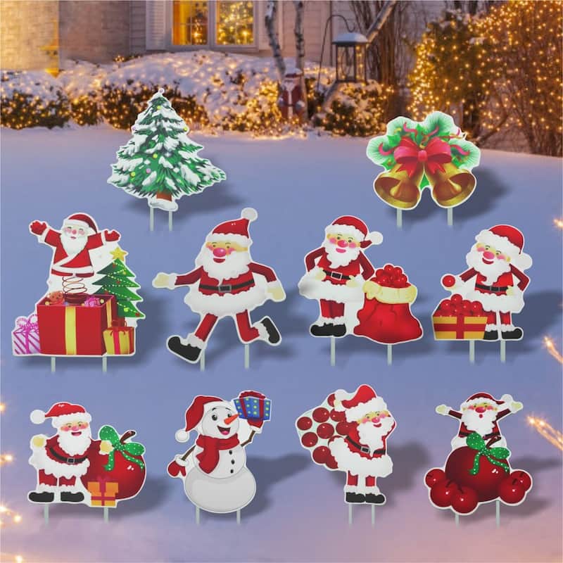 10PCS Christmas Decorations Outdoor Yard Signs Stakes Decorations
