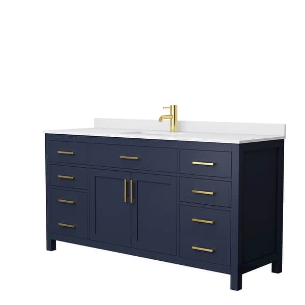 slide 2 of 50, Beckett 66 Inch Single Vanity, Cultured Marble Top Dark Blue, Gold Trim, White Cultured Marble Top