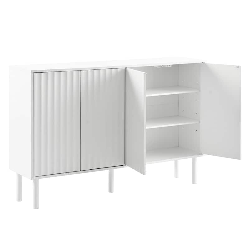 Cream Style Sideboard Buffet Cabinet with Fluted Doors, Large 4-Door Storage Cabinet with Adjustable Shelves