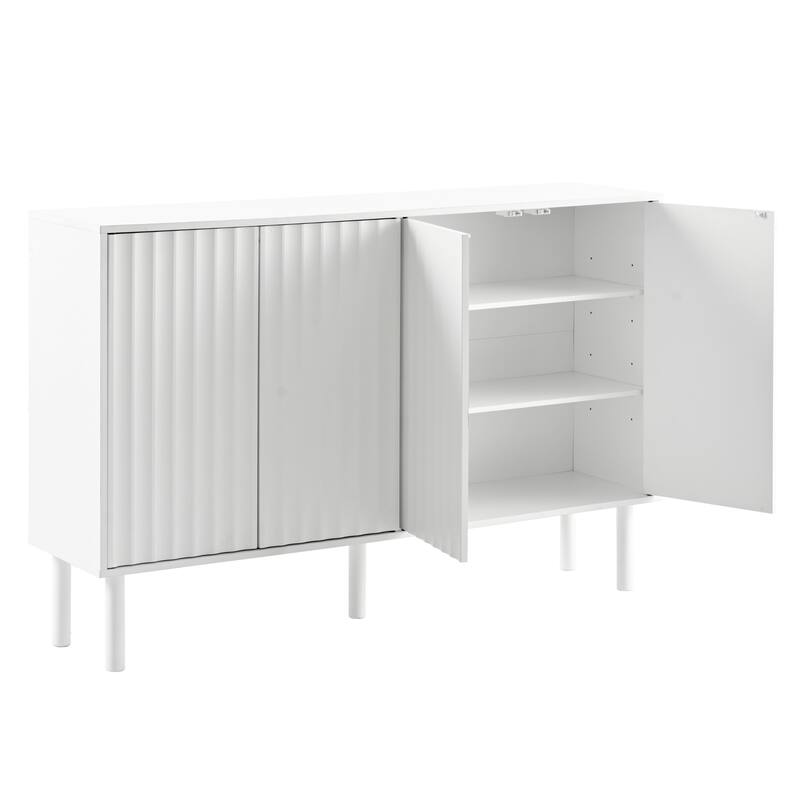 Minimalist Shoe Cabinet with Wood Legs, Sideboard Buffet Cabinet Floor Cabinet File Cabinet with Fluted Doors