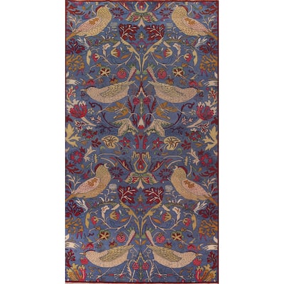 Animals Design Blue Ziegler Oriental Area Rug Handmade Wool Carpet - 8'0"x 15'8"