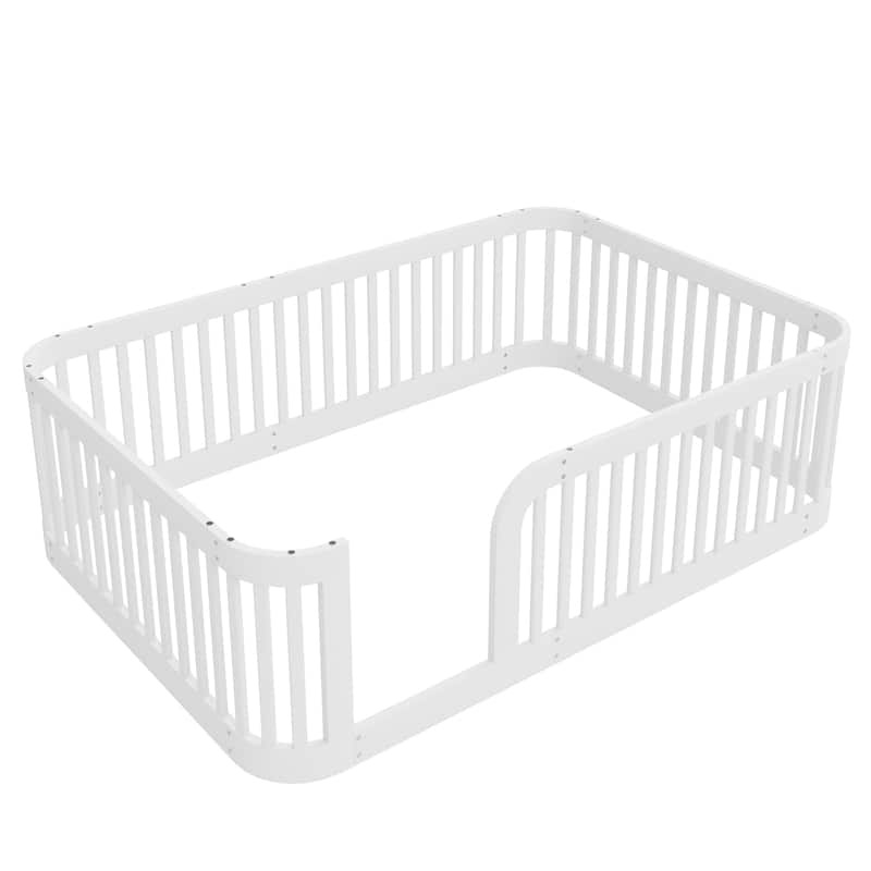 Enchanting Wood Twin Size Floor Bed Frame with Protective Fence by Harper & Bright Designs