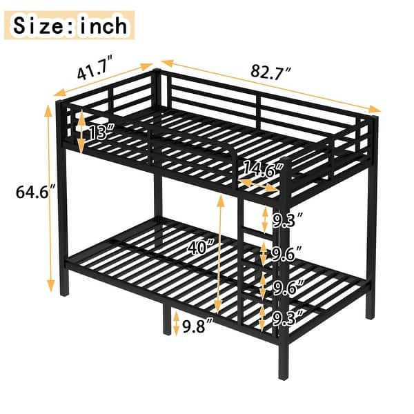 dimension image slide 2 of 3, Metal Bunk Bed for Teens and Adults, Space-Saving, Noise-Reduced