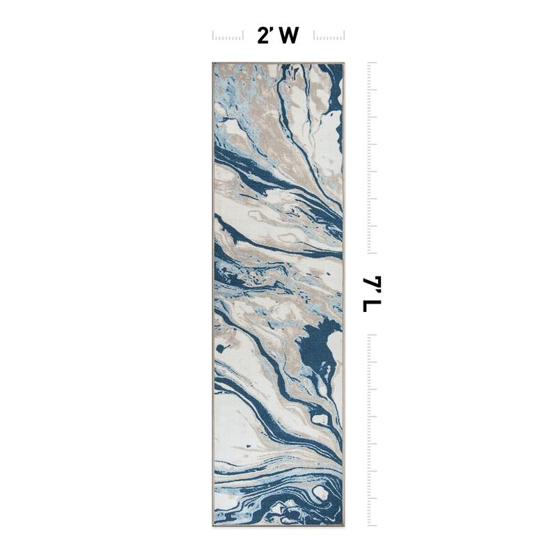 Contemporary Watercolor Wave Abstract Non Slip Area Rug