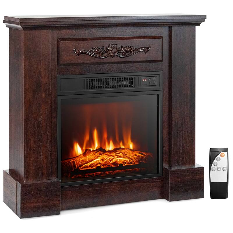 32" Brown Electric Fireplace with Mantel Shelf and 1400W Heating Overheat Protection - 32" x 9" x 30"