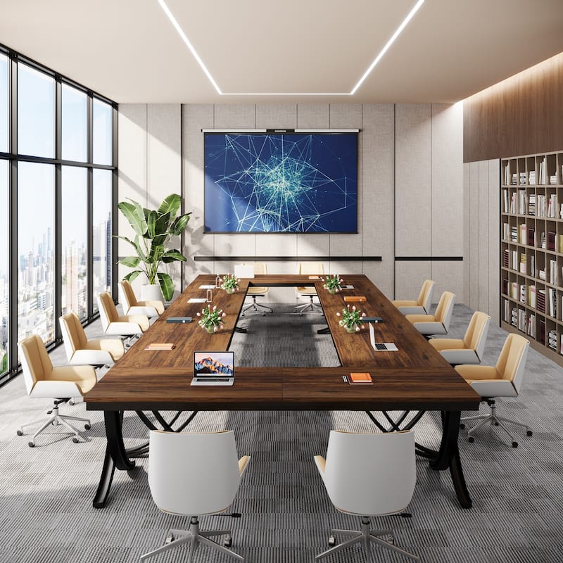 6.5FT Conference Meeting Seminar Business Table Set for 16-20 Person (Set of 6) - X-shaped Legs-Brown+Black