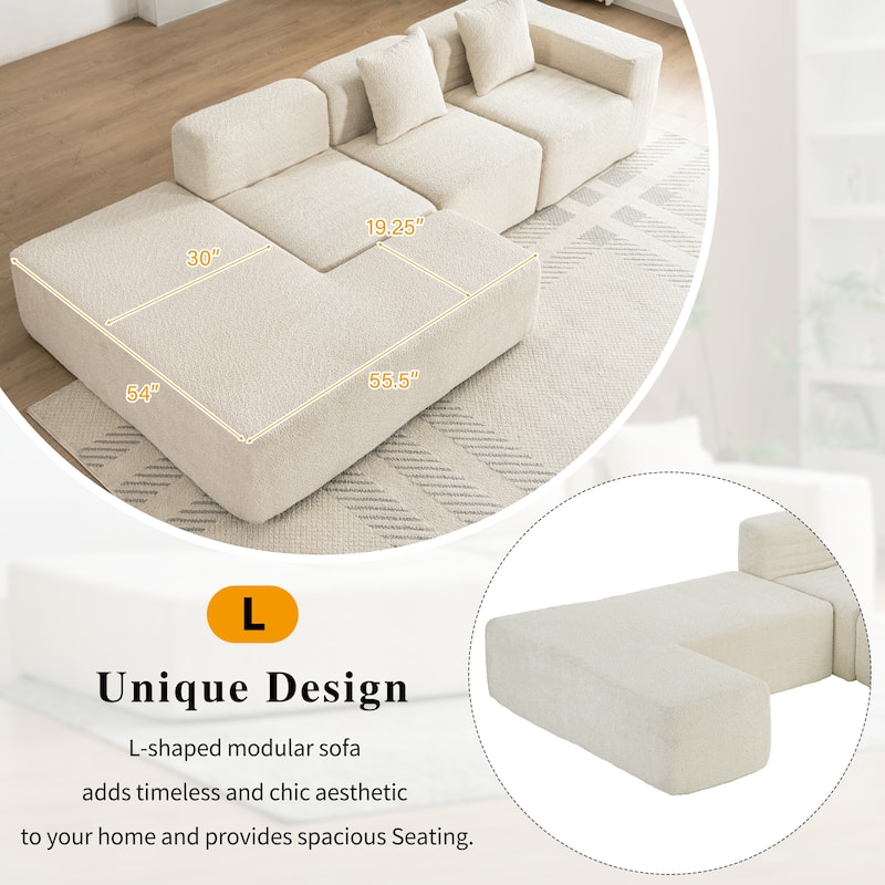 116.5" Versatile 4-Seater Sofa in Boucle Fabric with Cushions