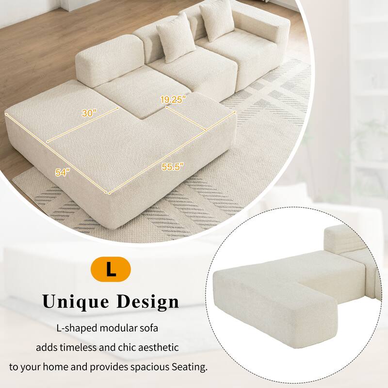 Contemporary Modular Sectional Sofa with Boucle Upholstery and Low Sofa Cushions for Flexible Seating in Modern Living Rooms