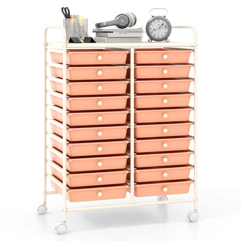 Gymax 20 Drawers Rolling Storage Cart Art Craft Organizer on Wheels - Orange - Metal Finish