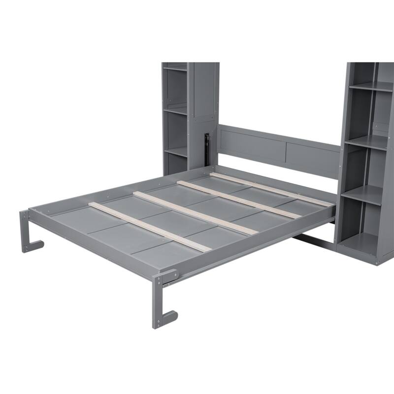 Merax Murphy Bed Wall Bed with Shelves and LED Lights