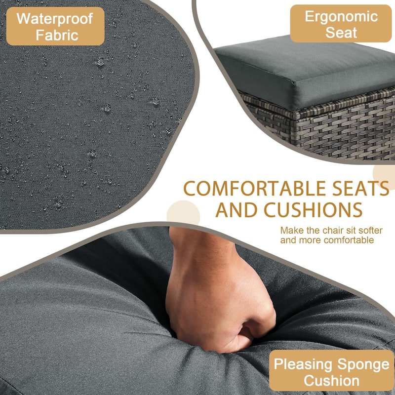 17.7" W Outdoor Rattan Patio Square Ottoman with Seat Cushion