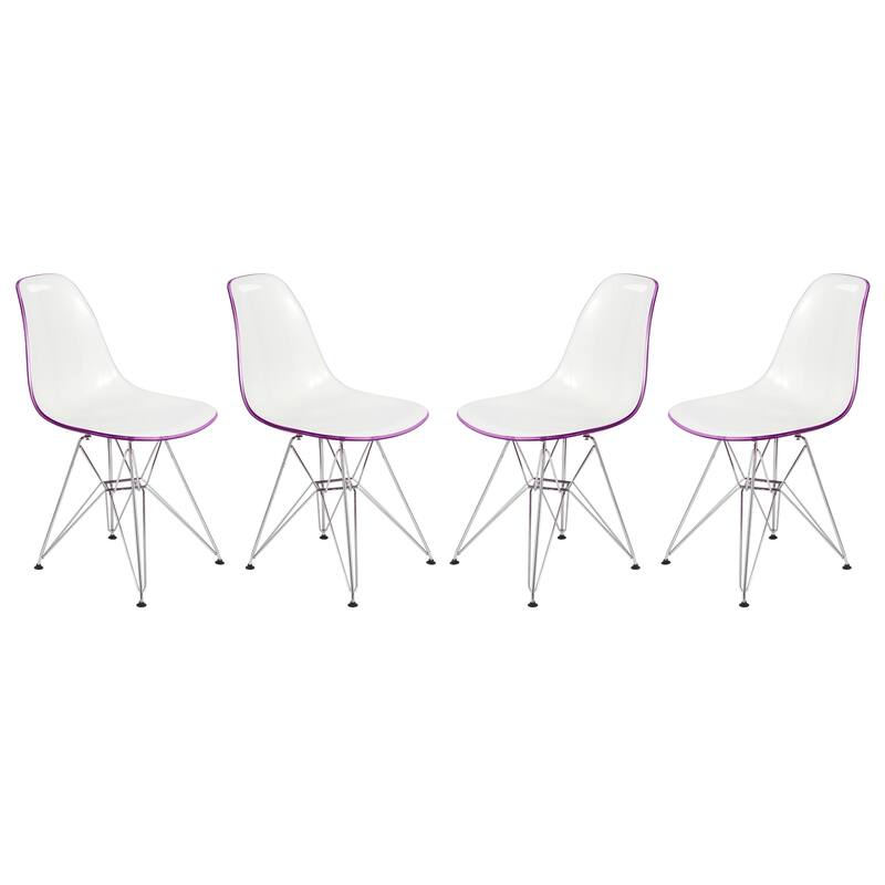 Cresco Ergonomic Modern Shell Seat Dining Chair with Chrome Eiffel Base and Curved Back Accent Side Chair (Set of 4)