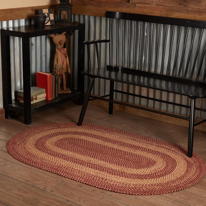 Burgundy Tan Jute Rug Oval w/ Pad 36x60 - 3' x 5' Oval - 3' x 5' Oval - Red