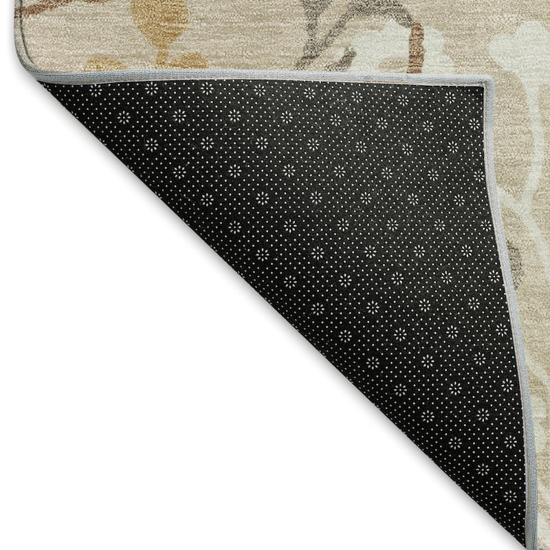 Machine Washable Indoor/ Outdoor Floral Border Chantille Rug