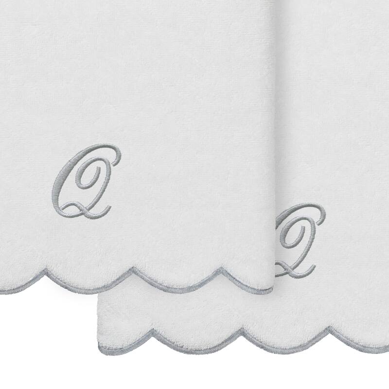 Authentic Hotel and Spa 100% Turkish Cotton Grey ADORNIA Scallop Personalized 2 Piece Bath Towel Set - 2 Bath Towels