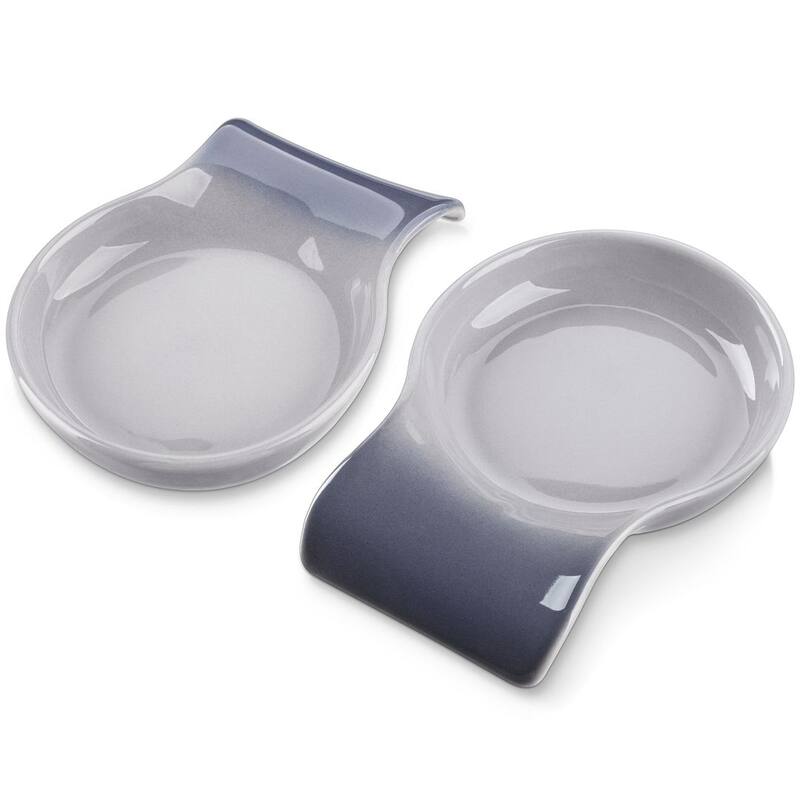 LOVECASA 2-Piece Porcelain Spoon Holder Utensil Rest for Kitchen - 5.5 " x 4.1" - Grey