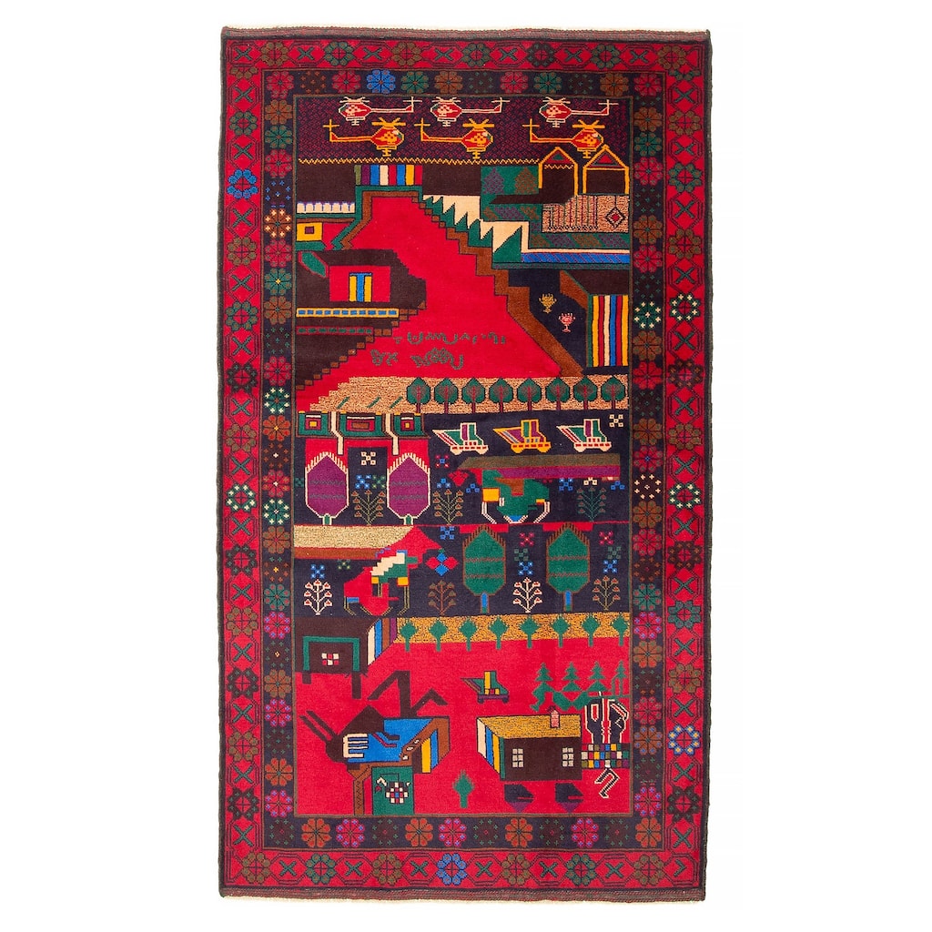 ECARPETGALLERY Hand-knotted Teimani Red Wool Rug - 3'8 x 6'7
