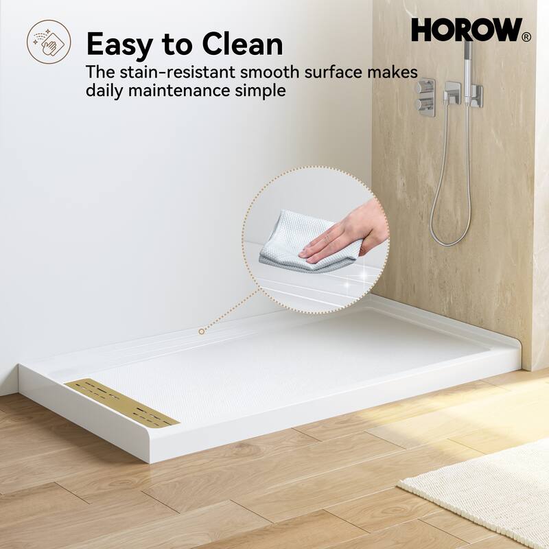 HOROW 60 x 32 Inch Alcove Shower Pan Base in White with Left Drain - Left Drain Location