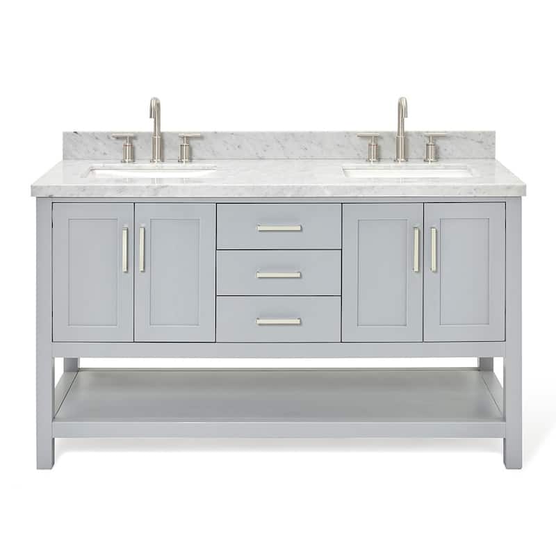 Ariel S061DCWRVO Magnolia 60" Free Standing Single Basin Vanity Set - Grey / Carrara White Top - Steel Finish