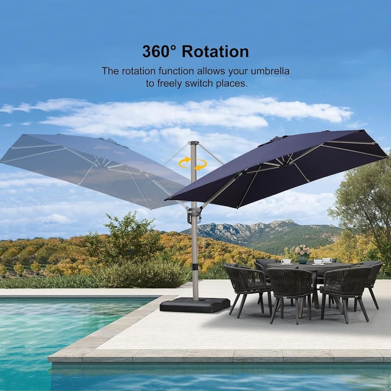 PURPLE LEAF Elegant Champagne-Gold Patio Cantilever Umbrella Adjustable Offset Umbrella With Base