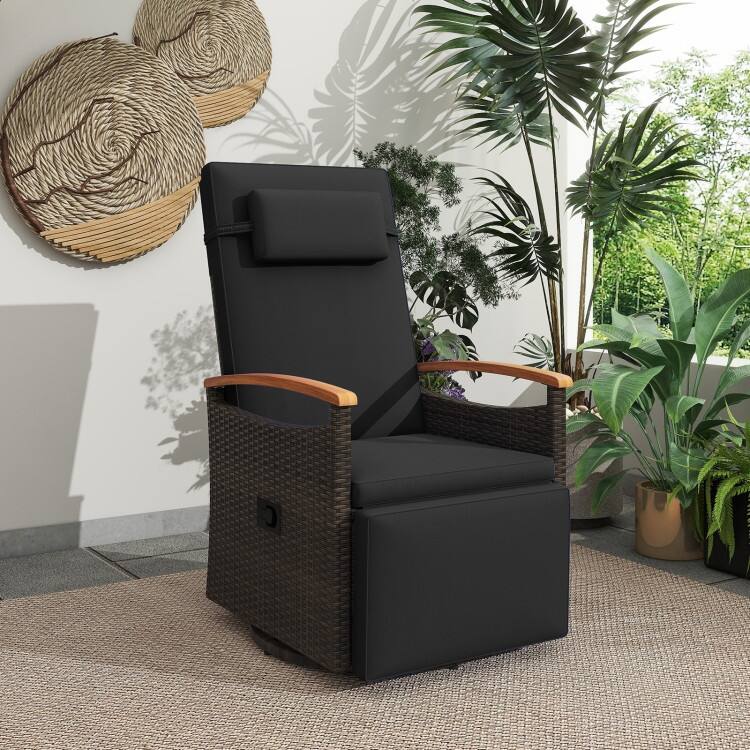 Patio Rattan 360° Swivel Recliner Chair with Adjustable Backrest and Footrest - 31”-54” x 32.5” x 41.5”-31” (L x W x H)