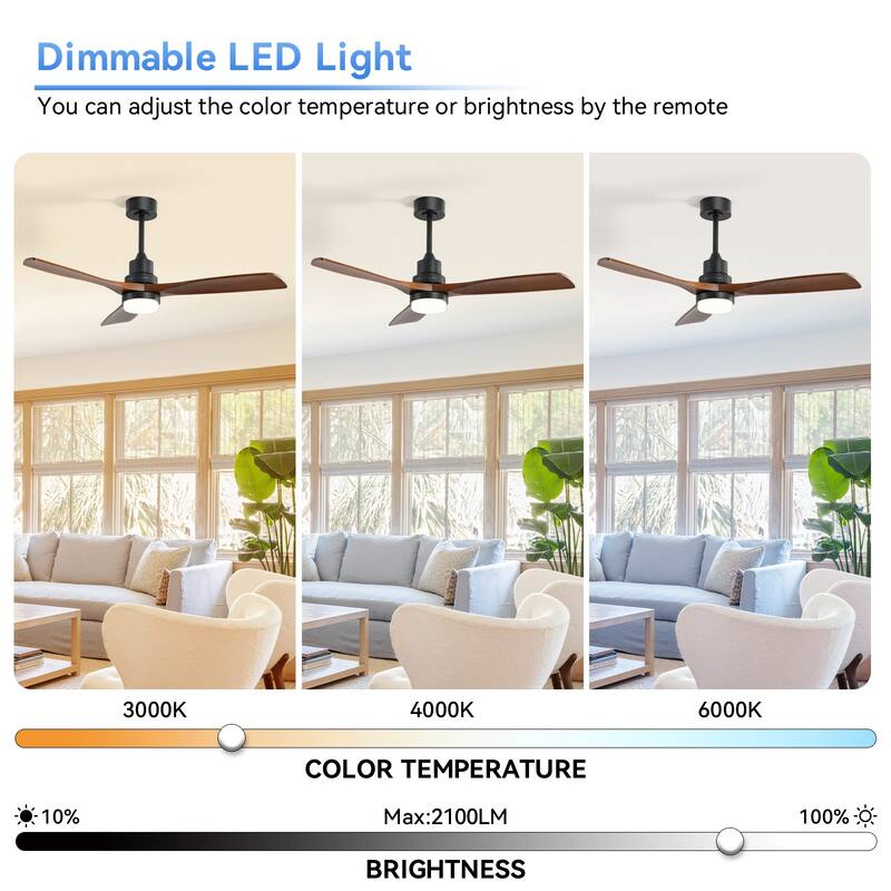 48 Inch Wood Ceiling Fan with Light and Remote/Smart App Control, Dimmable Lights Included