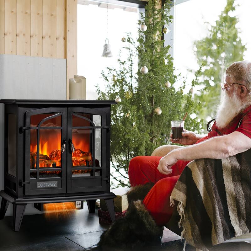 Costway 25'' Freestanding Electric Fireplace Heater Stove W/ Realistic - See Details