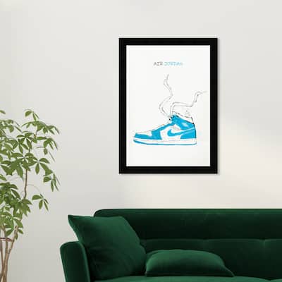 Wynwood Studio Prints Fashion and Glam Air jordan Drawing IV Blue and Cyan Modern & Contemporary Wall Art Canvas Print