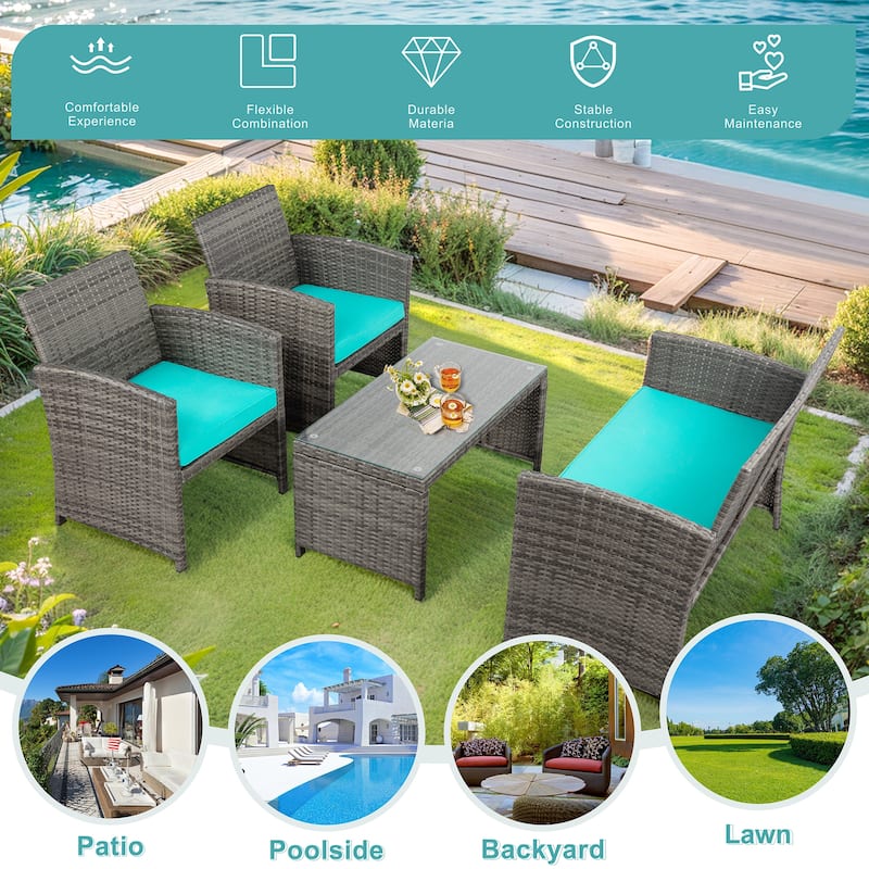 Futzca 4 Pieces Outdoor Patio Furniture Sets Conversation Sets Rattan Chair