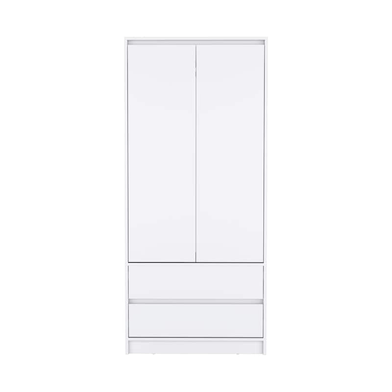 20.47" Modern Double-door Armoire with Two Drawers and Hanging Rod for Bedroom