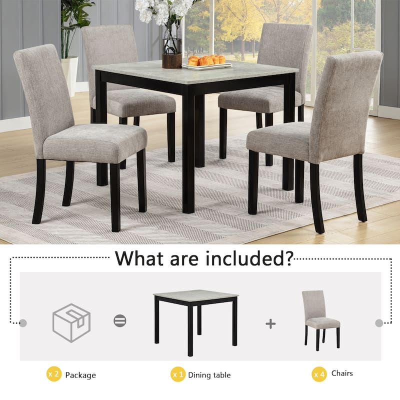 GDFStudio - Aurelia Luxury Concrete-Effect Tabletop Rectangular Dining Table Set with 4 Upholstered Chairs (with/without Bench)