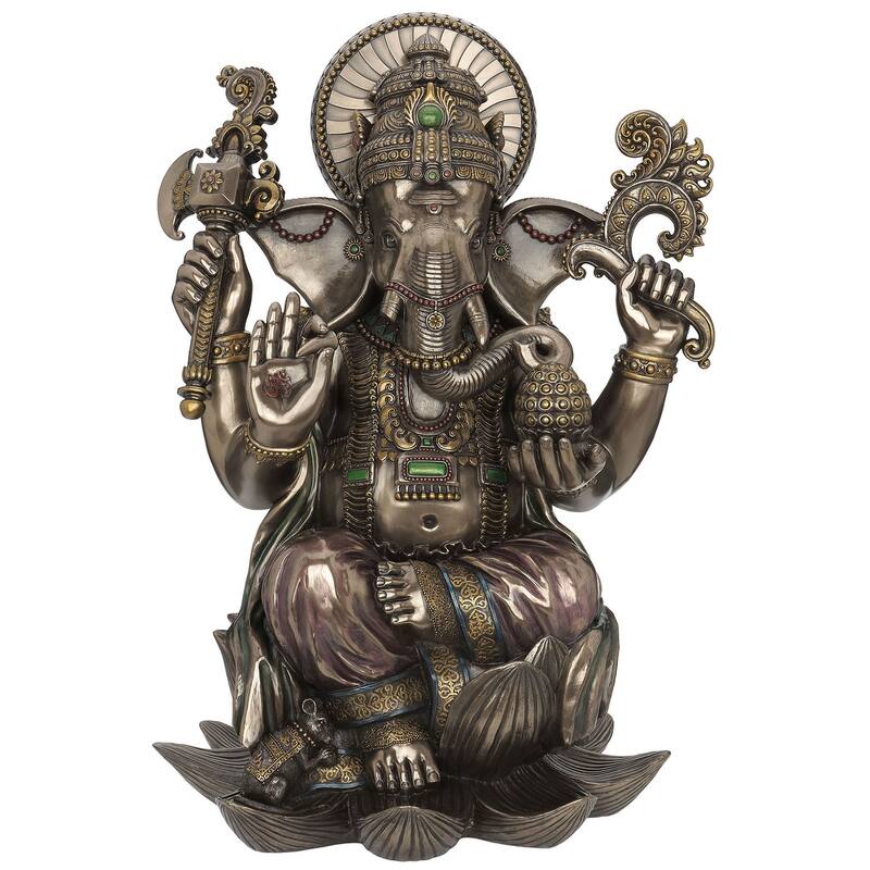 Veronese Design 25.0" H LORD GANESHA SITTING ON LOTUS (24 INCH) Cold Cast Bronze