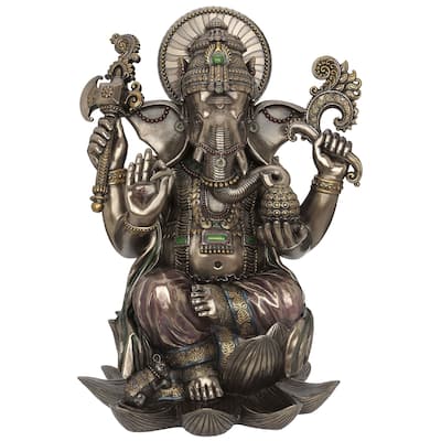 Veronese Design 25.0" H LORD GANESHA SITTING ON LOTUS (24 INCH) Cold Cast Bronze