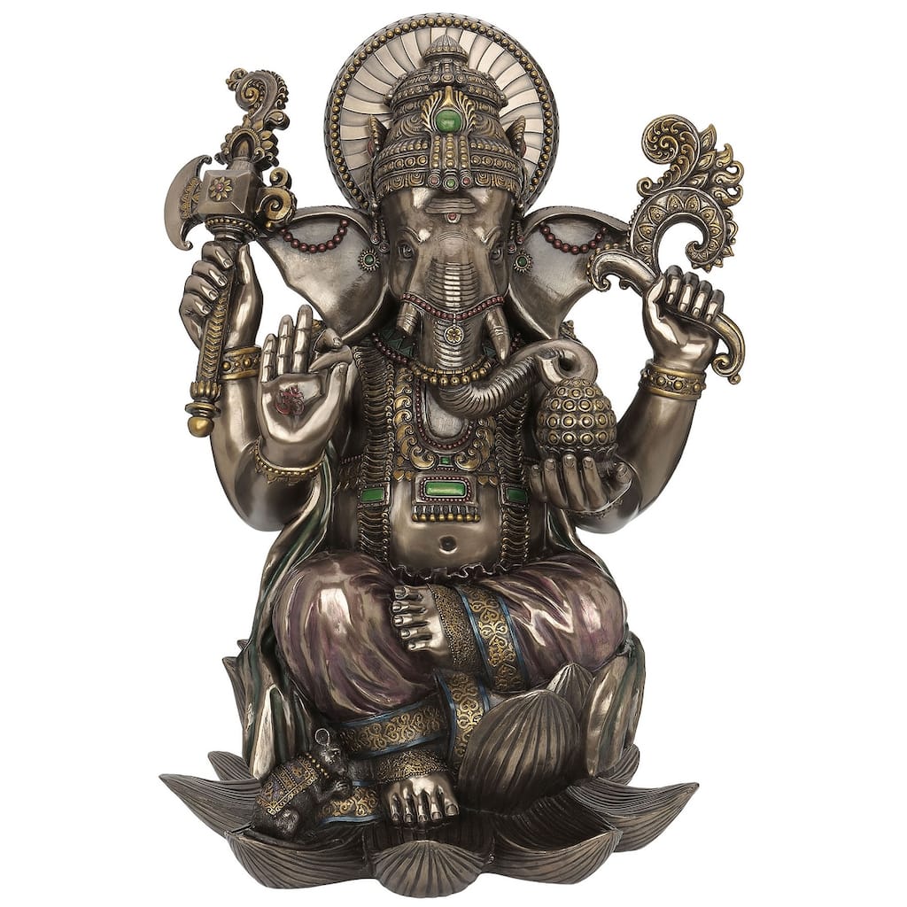 Veronese Design 25.0" H LORD GANESHA SITTING ON LOTUS (24 INCH) Cold Cast Bronze