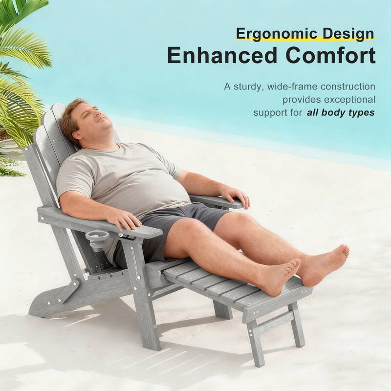 3-Position Adjustable Folding Adirondack Chair W/ Ottoman for Outdoor