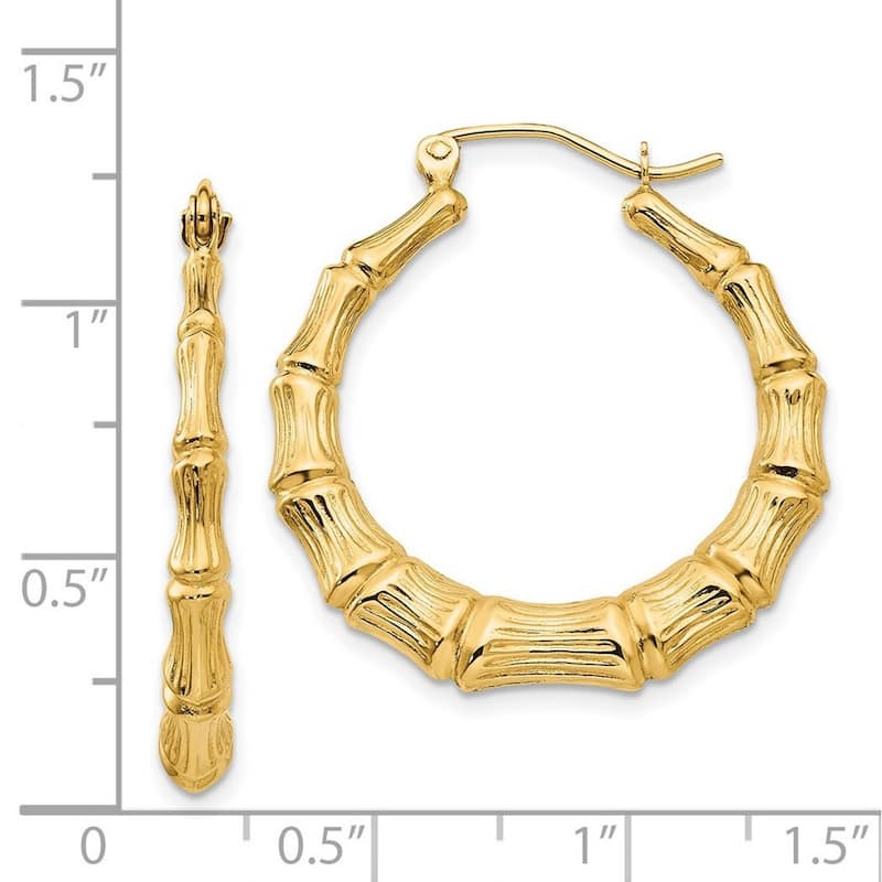 Curata 14k Yellow Gold 4x20mm Medium Bamboo Hoop Earrings