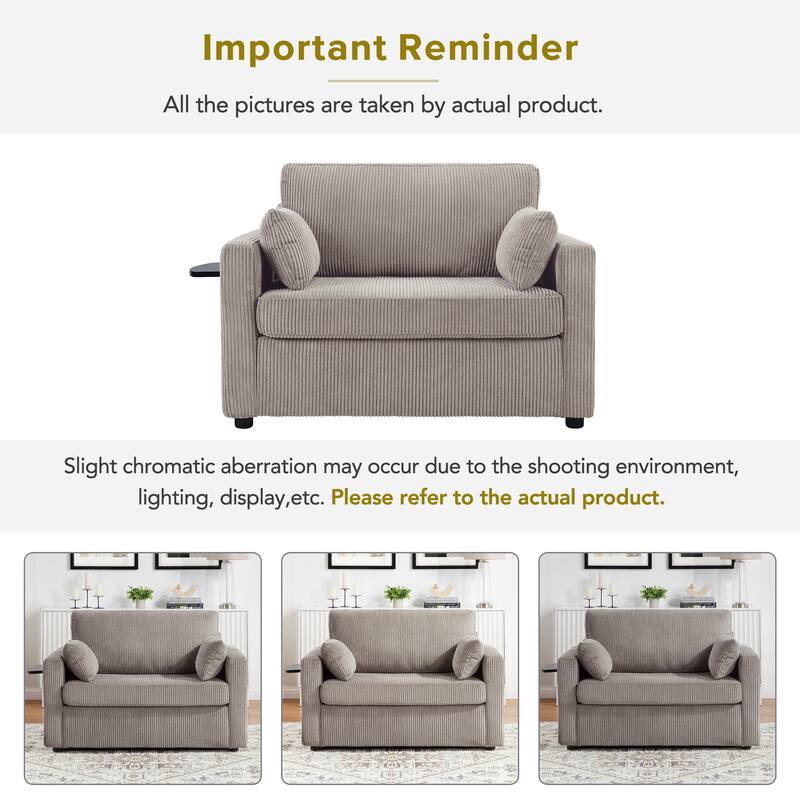 47.2" Corduroy Twin Sleeper Sofa with Foldable Mattress, Side Table, USB Ports, and Storage Pocket