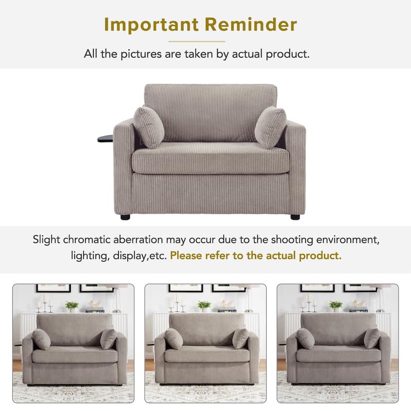 Roomfitters Twin Sofa Bed with Foldable Mattress, Side Table, Storage Pocket and USB Ports for Living Room